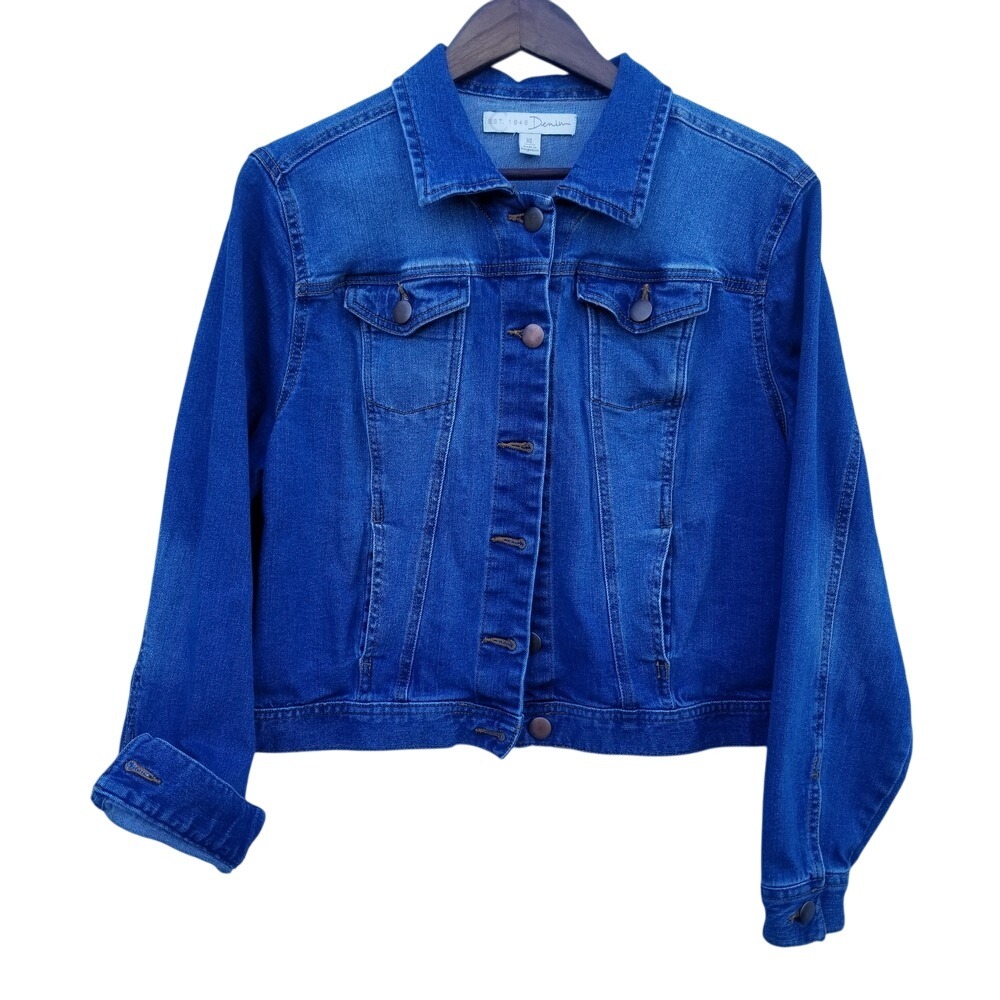 Women's Blue‎ Denim Jean Jacket XL Rock Western Grunge Cowgirl Rodeo Rocker